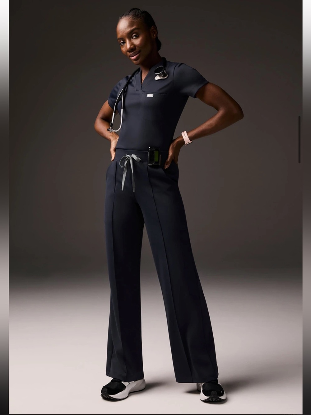 FIGS Salina High Rise Wide Leg Scrub Pant Size XSP Black Nurse Uniform Hospital
